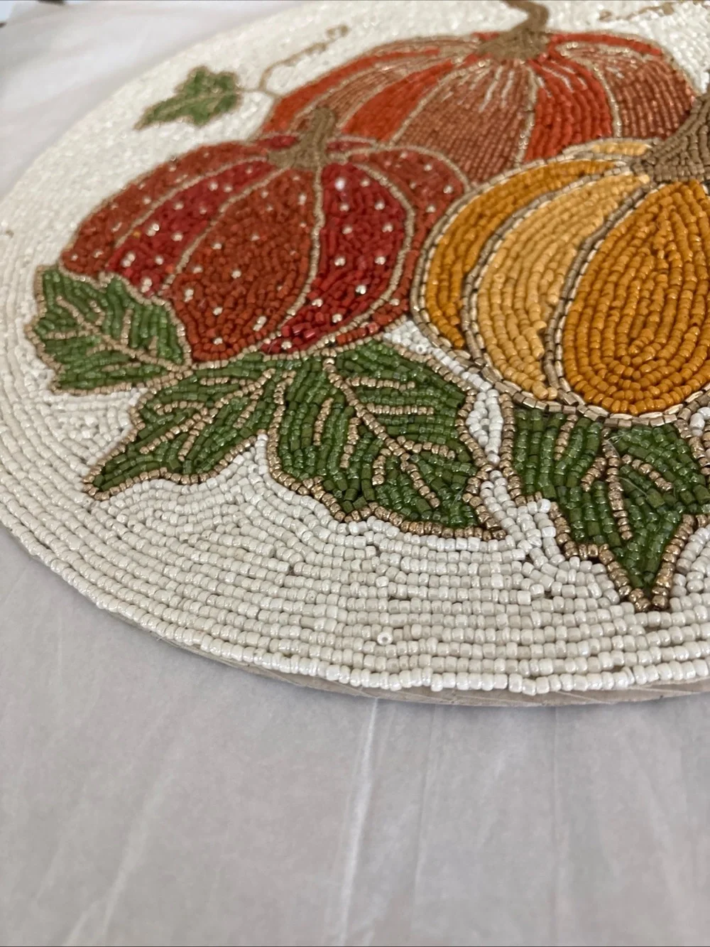 Shabby Chic Beaded Fall Pumpkins Charger Autumn Placemat*Leaves*Centerpiece